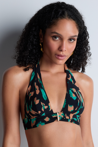 Aubade Feline Energy Triangle Bikini Top Green Panther