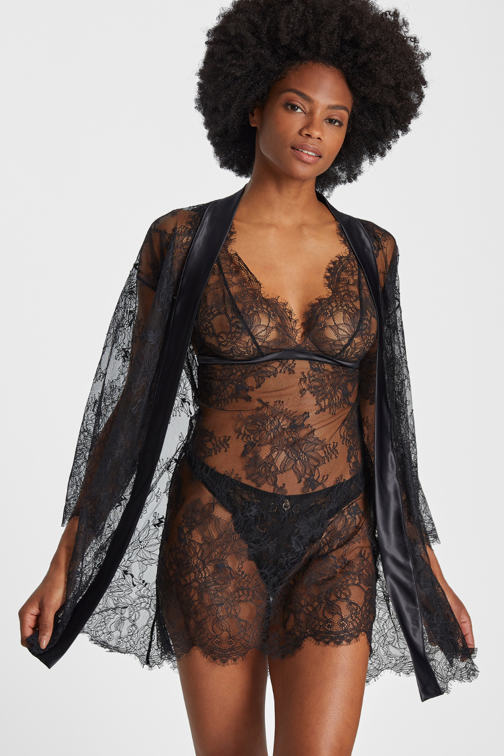 Aubade Histoire D’un Soir Lace Kimono in Black – Luxury Nightwear