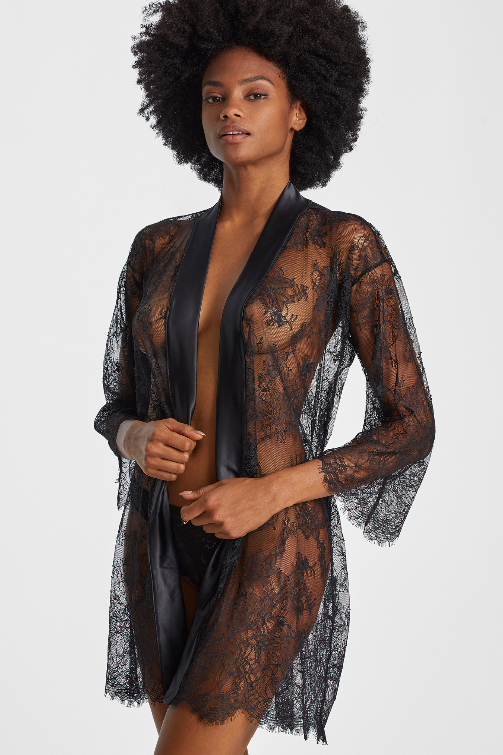 Aubade Histoire D’un Soir Lace Kimono in Black – Luxury Nightwear