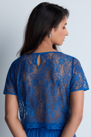 Aubade Blue Lace Short Sleeve Sleep Top | Lazy Days Nightwear