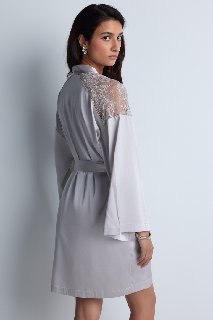 Aubade Midnight Whisper Silk Kimono Cosmos Silver | Silk Nightwear