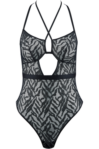 Aubade Moonlight Shadow Thong Bodysuit Black & Silver