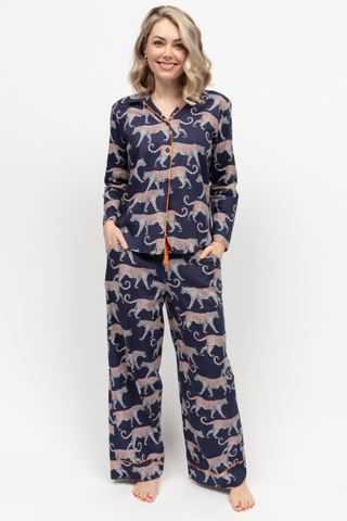 Cyberjammies Taylor Leopard Print Long Sleeve Pyjama Top Navy