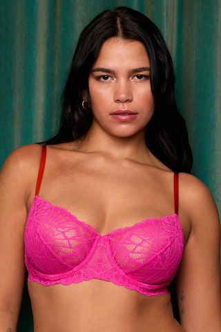 Dora Larsen Flora Graphic Lace Underwire Bra Bright Pink