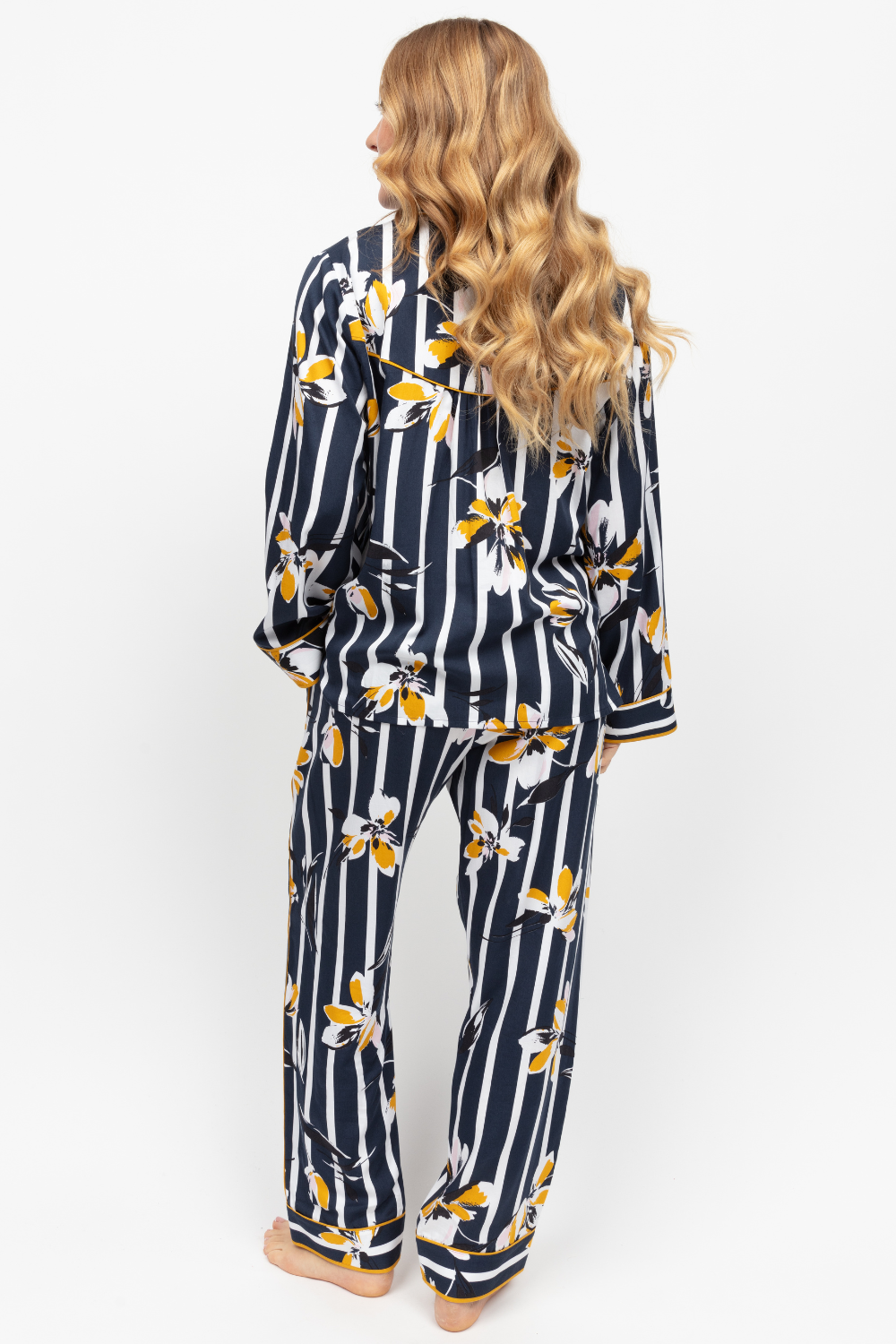 Fable & Eve Knightsbridge Floral Stripe Print Pyjama Set Navy