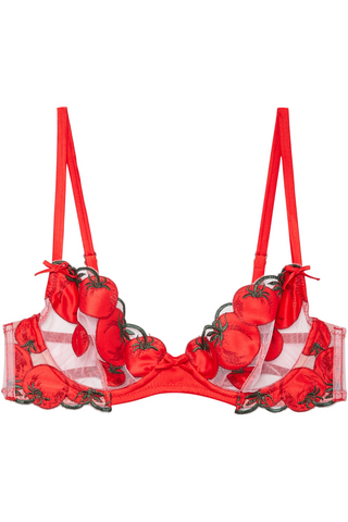 Fleur Du Mal Tomato Embroidery Demi Bra Red