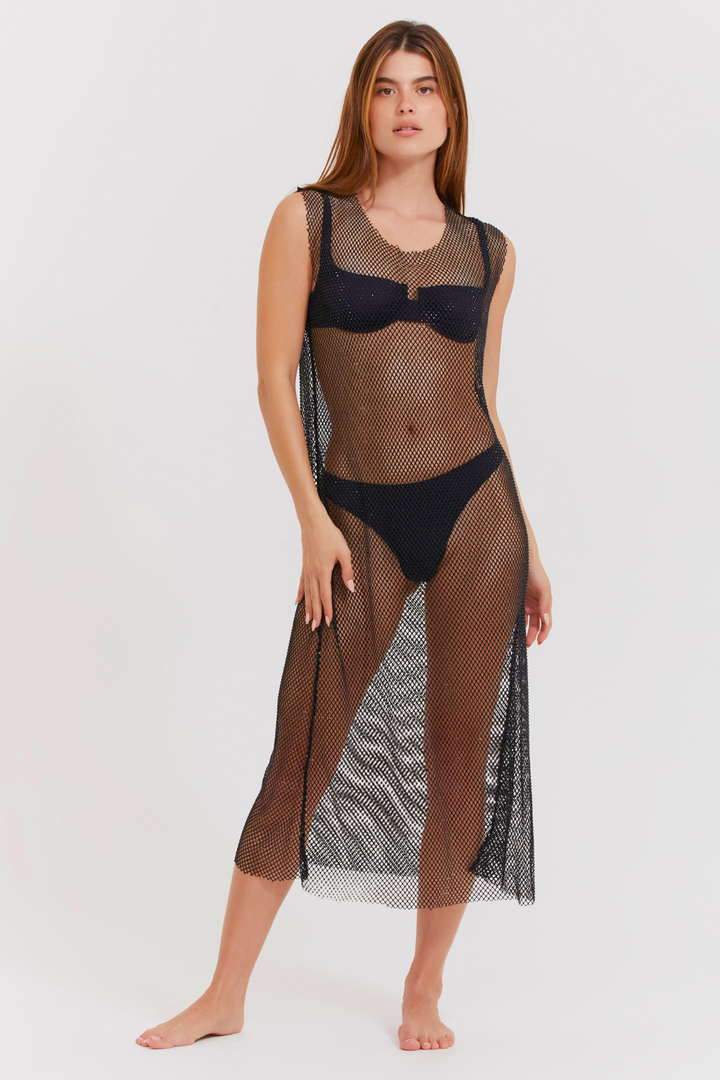 Gottex Black Mesh Beach Dress