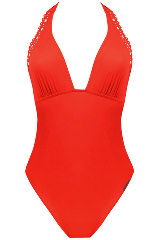 Lise Charmel Ajourage Couture Plunging Back Halter Swimsuit Orange