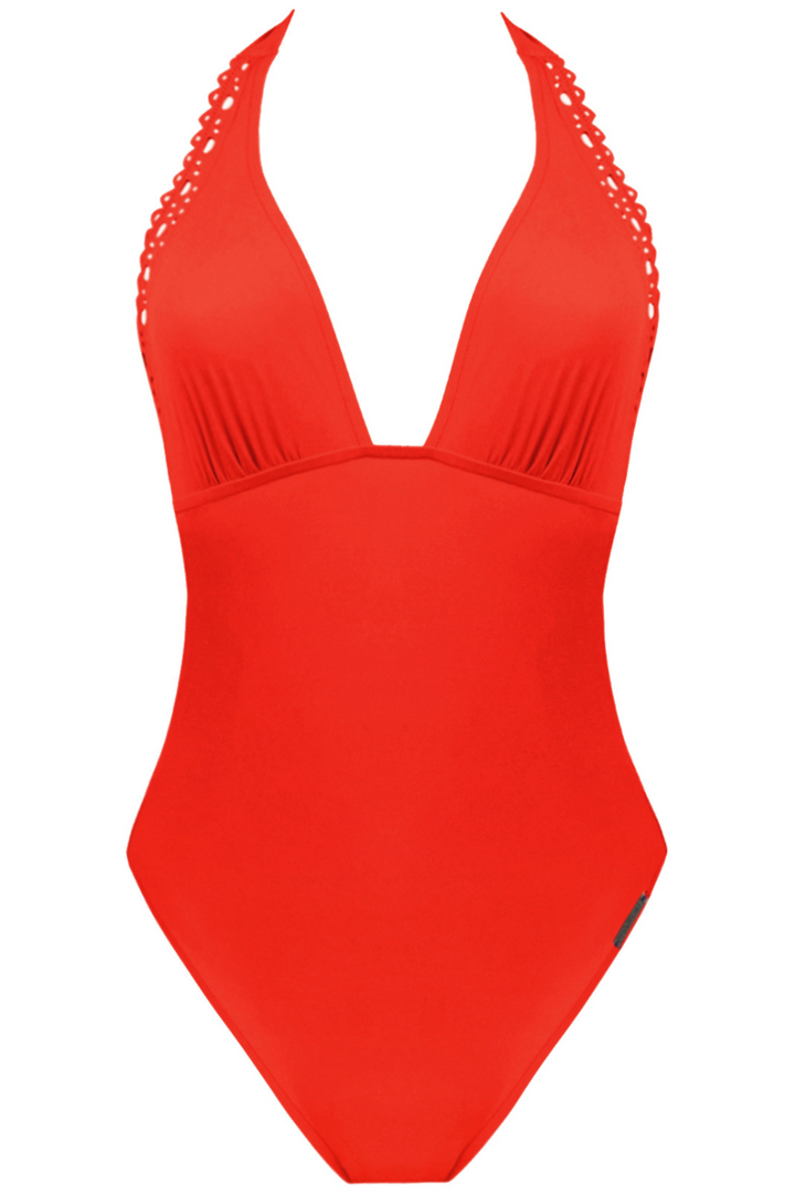 Lise Charmel Ajourage Couture Plunging Back Halter Swimsuit Orange