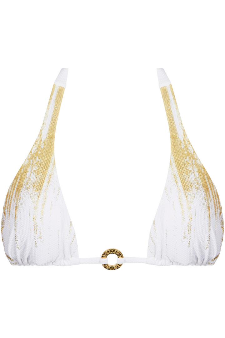 Lise Charmel Feuille D'or Triangle Bikini Top Or Sur Blanc