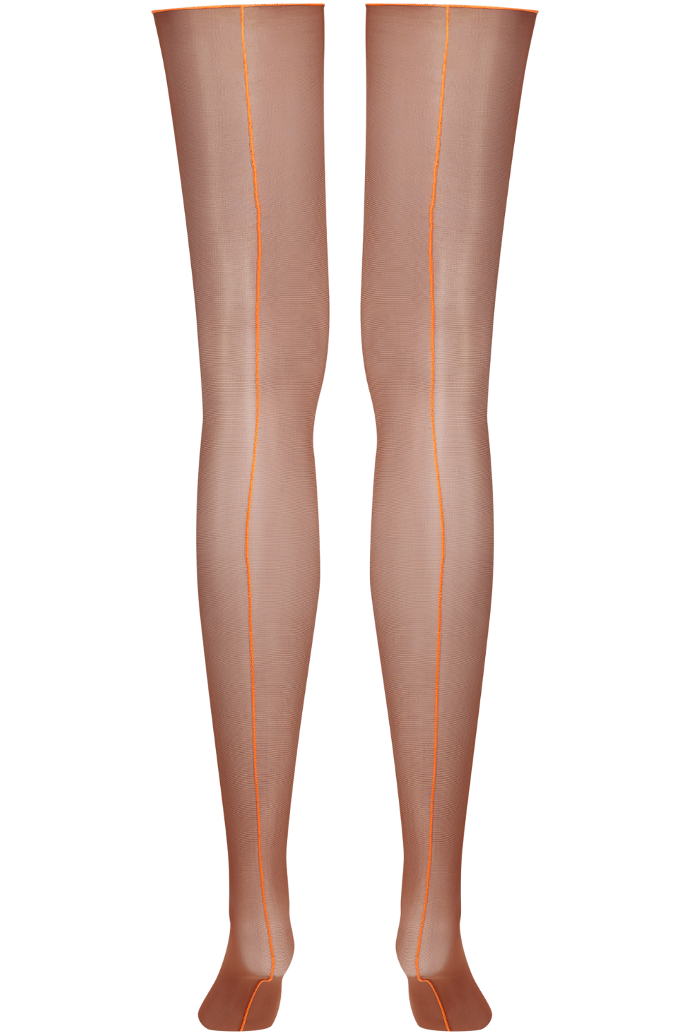 Maison Close Sheer Cut & Curled Back Seamed Stockings Brown/Neon Orange