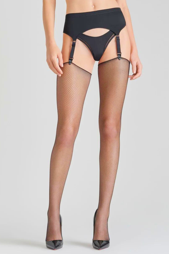 Maison Close Cut & Curled Fishnet Stockings Black