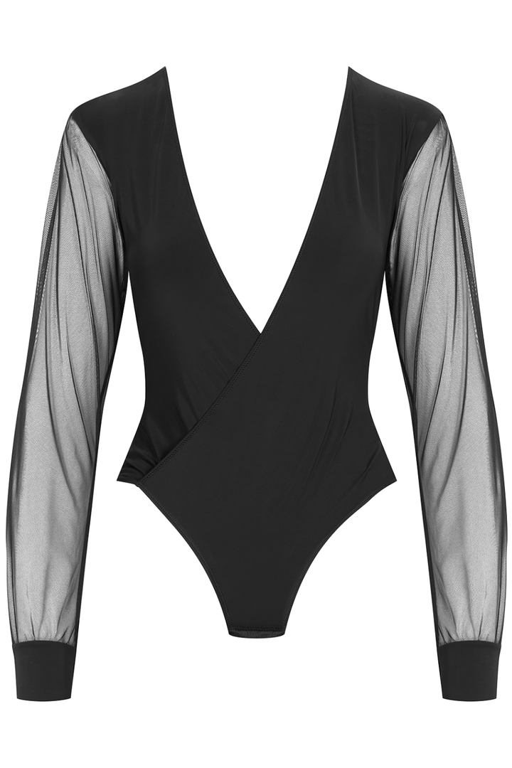 Maison Close Madame Reve Wrap Over Thong Bodysuit Black