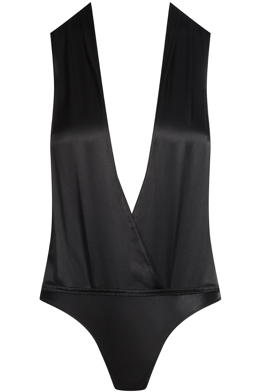 Maison Close Rendez-Vous Black Wrap Over Silk Thong Bodysuit