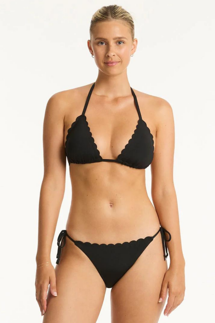 Sea Level Scalloped Tie Side Bikini Bottom Black