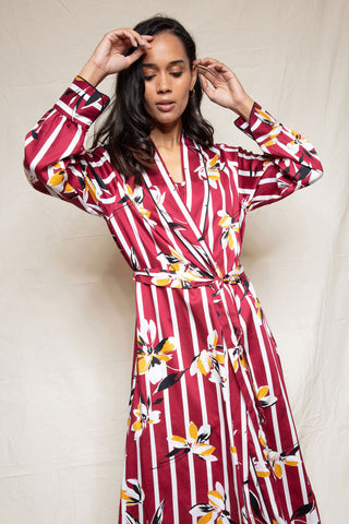 Fable & Eve Marylebone Stripe Floral Print Long Dressing Gown